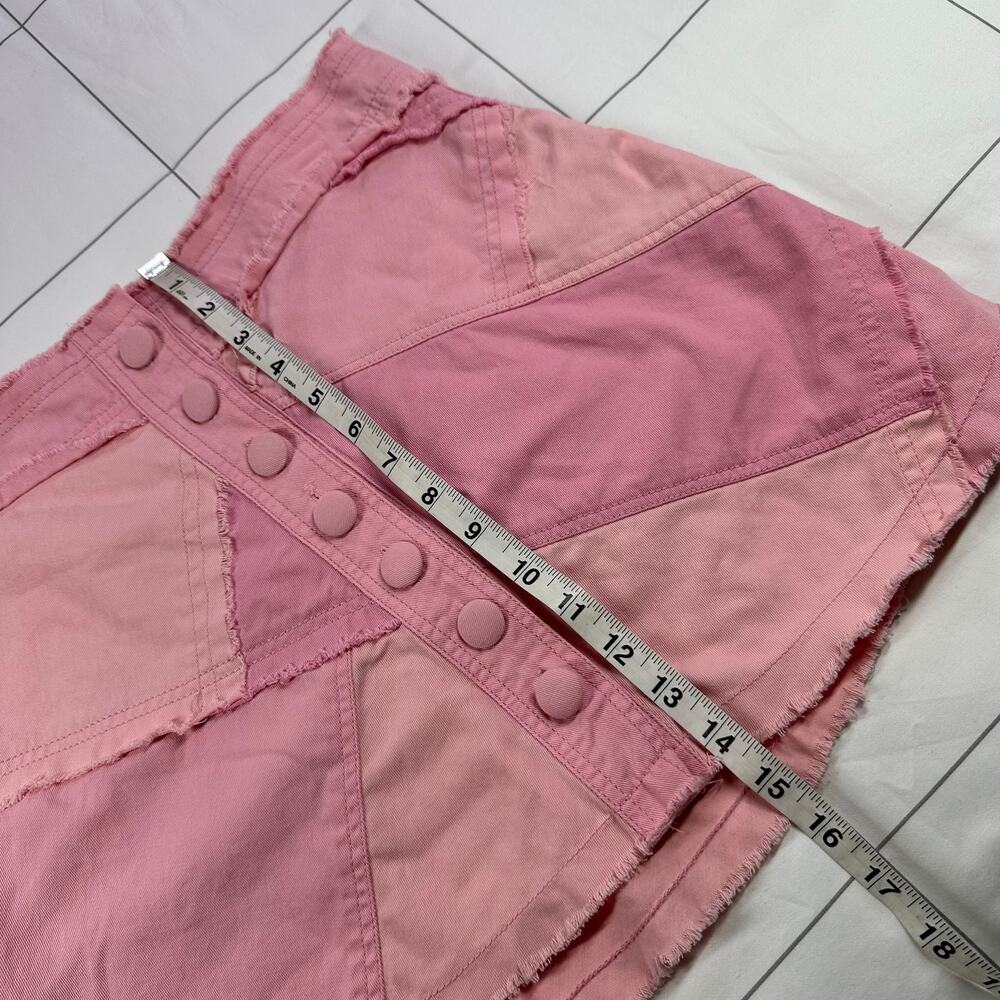 LoveShackFancy Cayde Skirt Womens 6 Pink Mini Raw Edge Cotton Colorblock Patch - Picture 10 of 10